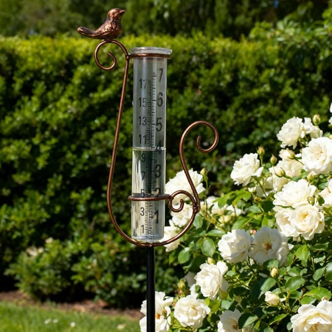 Rain Gauge Outdoor with 7 Inch Glass Tube, Rain Gauges Large Clear Numbers Measure Gauge for Yard, Garden, Lawn(Cardinal)