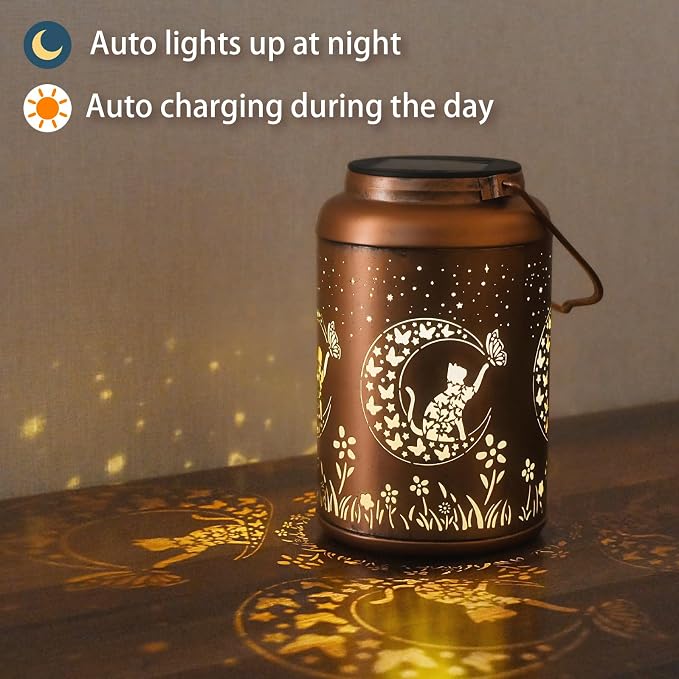 Birthday Gifts for Women Men - 2 Pack Cat Solar Lights Outdoor Waterproof, Mothers Day Gifts for Mom, Decoration Outside for Outdoor, Yard, Garden Decor Solar Lantern