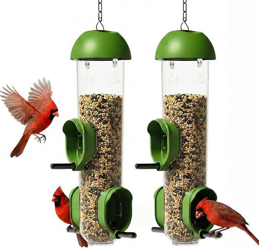 LONA Bird Feeders for Outdoors 2 Pack, Tube Bird Feeder Weatherproof with Multiple Hanging Methods, Wild Bird Feeding Silo for Outside, 3 Port