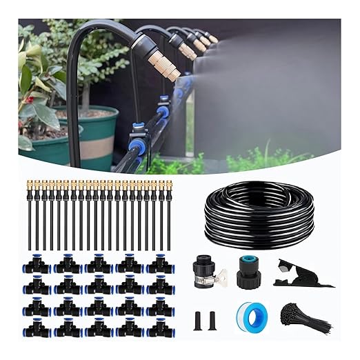 82FT Drip Irrigation Kit, Automatic Garden Watering System with Tool-Free Quick Connectors, 360° Bending Drippers & Copper Misting Nozzles for Greenhouse, Patio, Lawn & Vegetable Garden. (25M)
