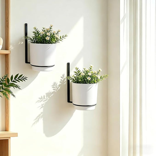2 Pcs Wall Mounted Hanging Planter Vase for Indoor Outdoor Plants,Modern Metal Wall and Ceiling Hanging Flower Pot with Removable Flower Pot,Minimalist Decor for Herbs Succulents Flowers,6.7Inch,White