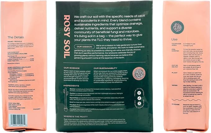 Rosy Soil Cactus Soil – Organic Succulent Potting Mix, Chunky Fast Draining, Peat-Free, Root Boosting Mix for AloeVera, Cacti, Indoor Succulents - 4qt