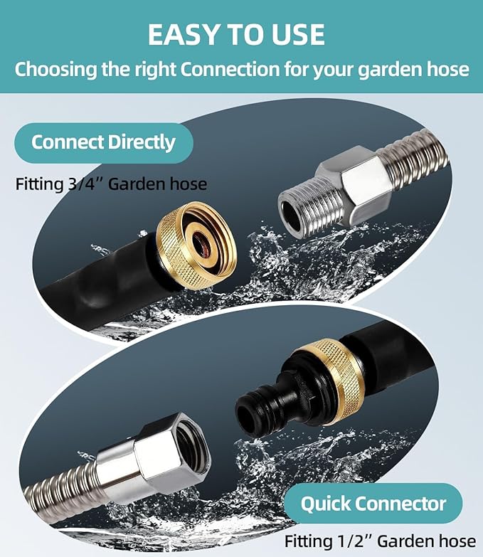 Jet Nozzle Power Washer Wand Hose Nozzle, Hydro Jet High Pressure Watering Sprayer Tool with 3 Different Nozzles, Water Hose Nozzle with Quick Connectors for Car, Gutter, Window Washing, Blue