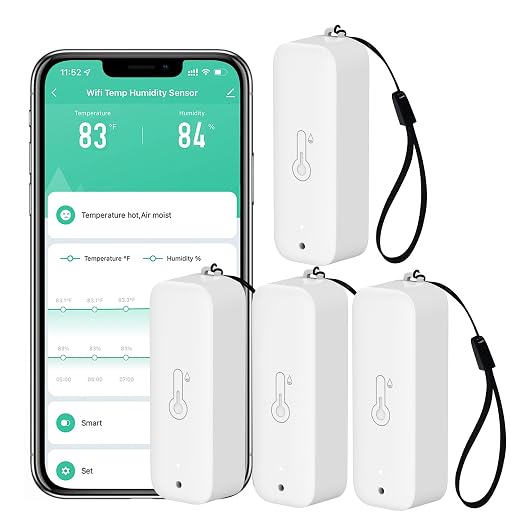 WiFi Hygrometer Thermometer Sensor: Wireless Smart Temperature Humidity Monitor with App Notification Alert, Data Storage Export, Calibration Function, Compatible with Alexa (White-4PCS)