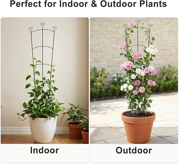 46 Inch Tall Plant Trellis for Climbing Plants Indoor, Metal Rustproof Garden Trellis for Large Potted Plants Outdoor, Houseplant Support for Pothos, Monstera, Hoya, Flower, Vine, Ivy, Black, 1 Pack