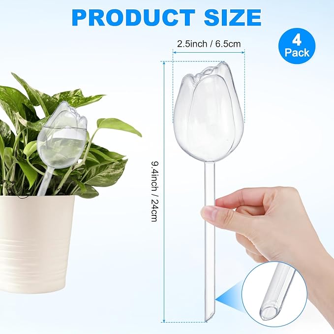 M METERXITY 4-Pack Plant Watering Globes, 9.4 Inch Plastic Self Watering Planter Insert for Indoor/Outdoor Plants, Self Water Devices [Transparent]