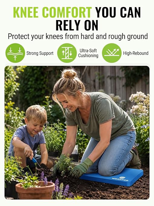 WORKPRO Extra Thick NBR Kneeling Pad, 17.5 x 11 x 1.5 in, Blue | Soft NBR Foam Cushioning, Large Foam Kneeler Mat, For Gardening, Bathing Baby, Exercise, Workout Supplies