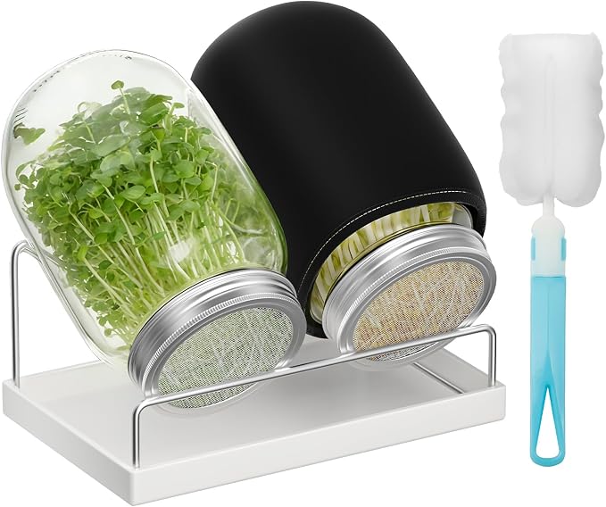 Pawfly Sprouting Kit, Wide Mouth 1 Quart (1000 mL) Mason Jars, Sprouting Jar Kit with Stainless Steel Mesh Sprouting Lids, Sprouts Growing Kit, Seed Sprouter for Broccoli, Mung Bean & Alfalfa
