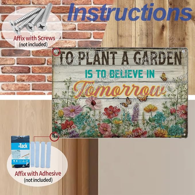Vintage Garden Sign – 'To Plant a Garden Is to Believe in Tomorrow' | 12x8″ Inspirational Metal Garden Decor for Outside, Gardening Gifts for Women & Mom, Plant Lover Gifts, 2683