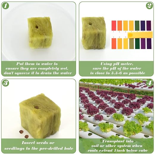Halatool 1.2 Inch Rockwool Cubes Garden Hydroponic Pods Starter Plugs for Hydroponics Soilless Cultivation Seedling Starting Cuttings Clone & Plants Propagation (4 Sheets, 144 Plugs in Total)