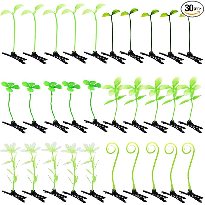 30 Pcs Bean Sprout Hair Clips, Tianhoudeger Mixed Style Plant Hairpins Flower Hair Clip Little Grass Barrette Mushroom Butterfly Headwear Hair Accessories for Women Girl School Home Party Christmas