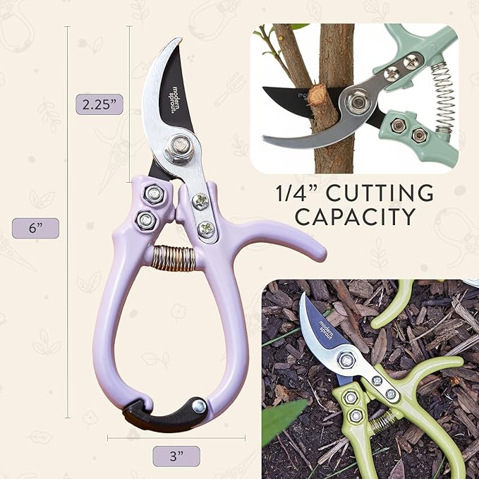 Modern Sprout Hand Pruners - Lightweight Pruning Shears W/Easy Lock- Gardening Scissors -Bypass Sharp Carbon Steel Blade- Rust Resistant- Garden Tools- Reusable Holster- Gift for Father's Day-Lavender