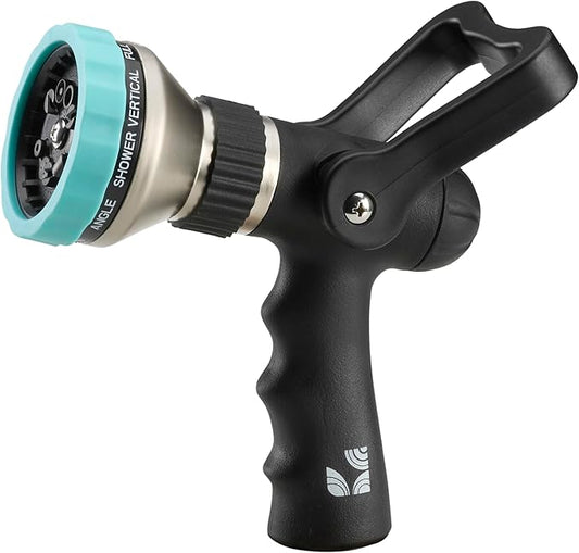 Heavy Duty Metal 10-Pattern Fireman’s Hose Nozzle 500003 with Lever Control and Comfort Grip, High Pressure Hose Sprayer, by New England Garden Tools for Watering Plants & Yards, Washing Pets & Cars