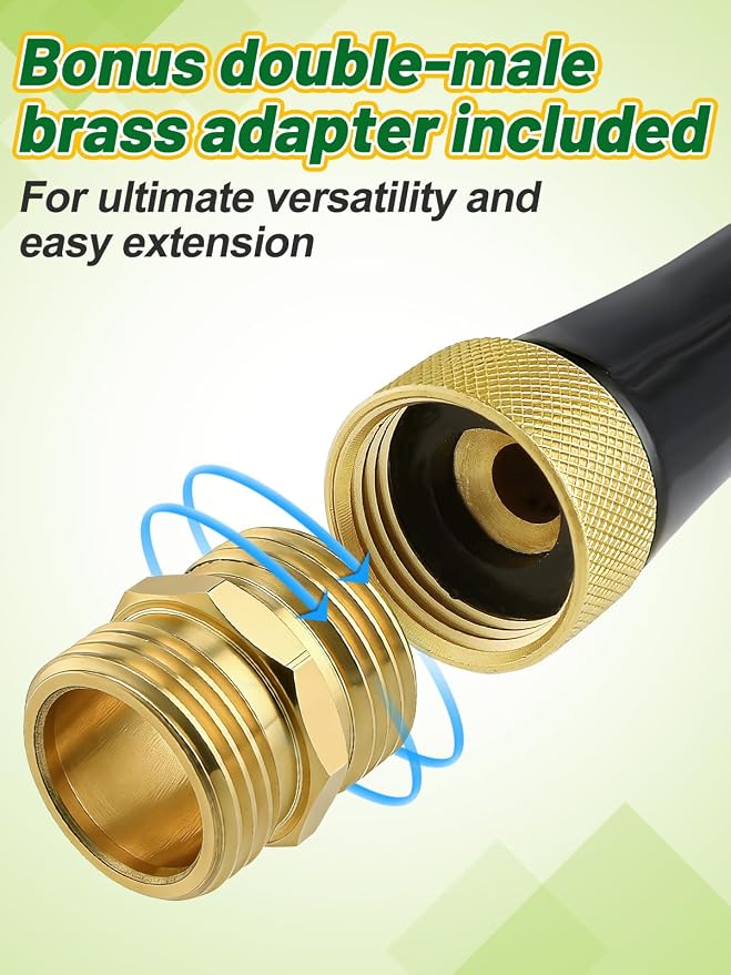5ft Female to Female Short Garden Hose with Brass Fittings - Stainless Steel Metal Leader Hose Connector for Hose Reel, Heavy Duty & Flexible, for Outdoor Cleaning Car Pet