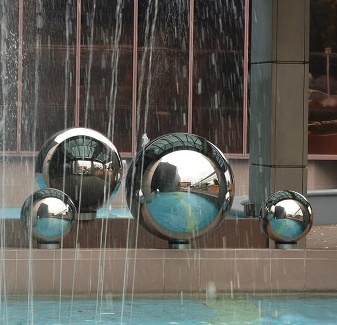 Nerien 10 Inch Gazing Ball, Stainless Steel Garden Mirror Globe, Polished Ornament Sphere, Hollow Floating Reflective Hemisphere, Home Outdoor Pond Housewarming Swimming Pool Decoration Gifts, Silver
