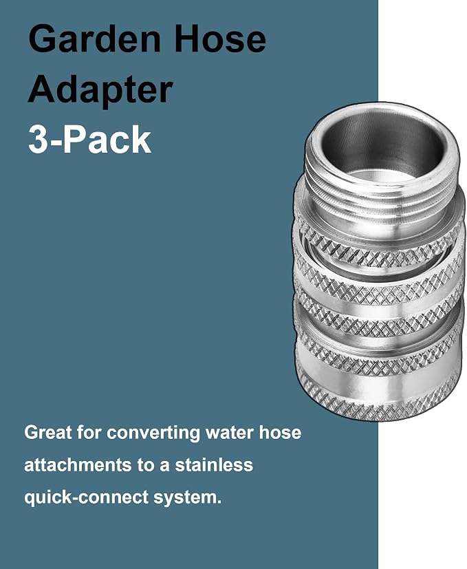POWER TOWN Quick Connect Hose Fittings, Garden Hose Quick Disconnect Set, Universal Fit 3/4 Inch GHT Stainless Steel, Water Hose Connector, 3 Pack