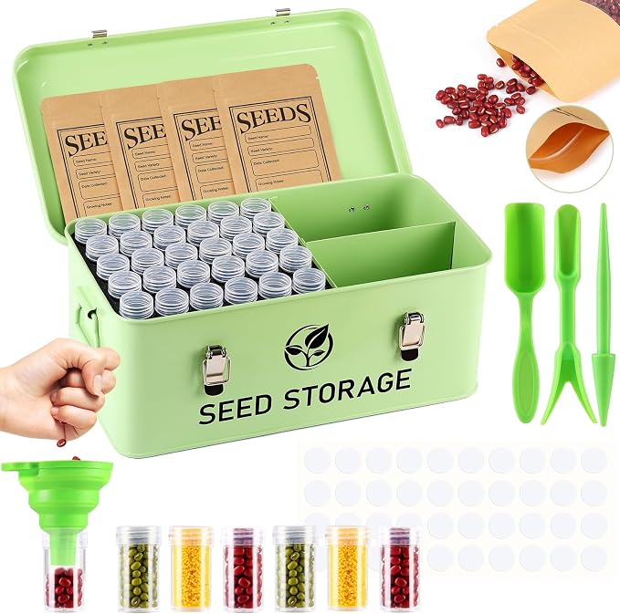 Seed Storage Organizer, Metal Seed Vault Bank Saving Containers Box (Seeds not Included)