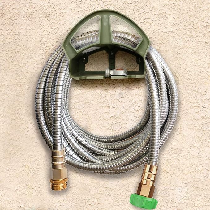 BEAULIFE 304 Stainless Steel Metal Garden Hose Extension 100 Ft with Brass Water Hose Nozzle Flexible & Lightweight Kink Free Hose Connector for Hose Reel Faucet Outdoor