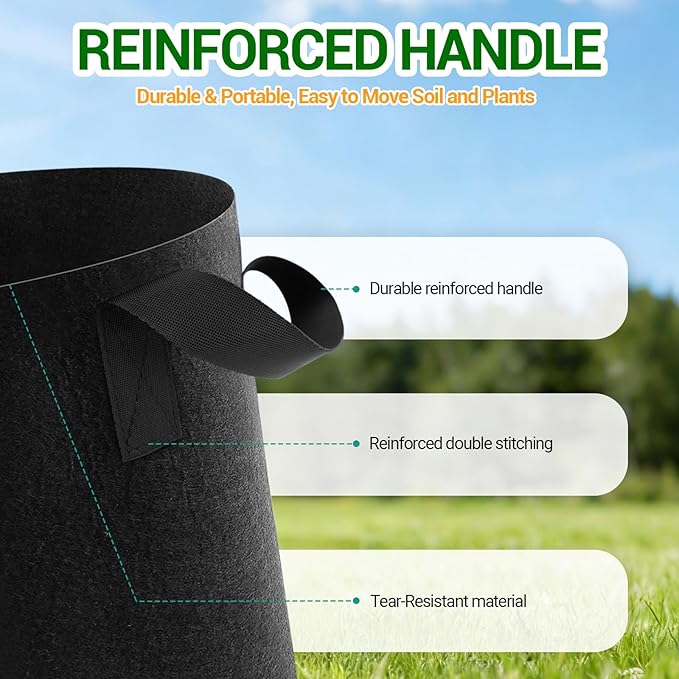 5-Pack 5 Gallon Grow Bags, Thickened Aeration Fabric Pots with Handles, Heavy Duty Plant Bags for Vegetables, Tomatoes, Potatoes, Fruits & Flowers, Reusable Garden Pots for Plants