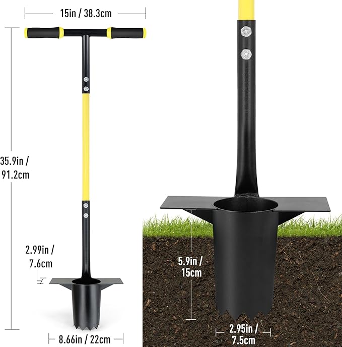 Jardineer Bulb Planter Tool Long Handle, Heavy Duty Garden Transplanter with Ergonomic Handle, Ideal for Planting Bulbs, Seedlings, Flowers & Vegetables, Durable Gardening Hand Tool