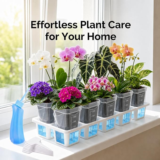 10 Pack 2.5" Self Watering Pots for Indoor Plants with Anti-Tip Tray & Reservoir Refill Bottle, Seed Starter Kit for Seedlings, Cuttings, Succulents, Herbs, 10 Plant Labels (Transparent)