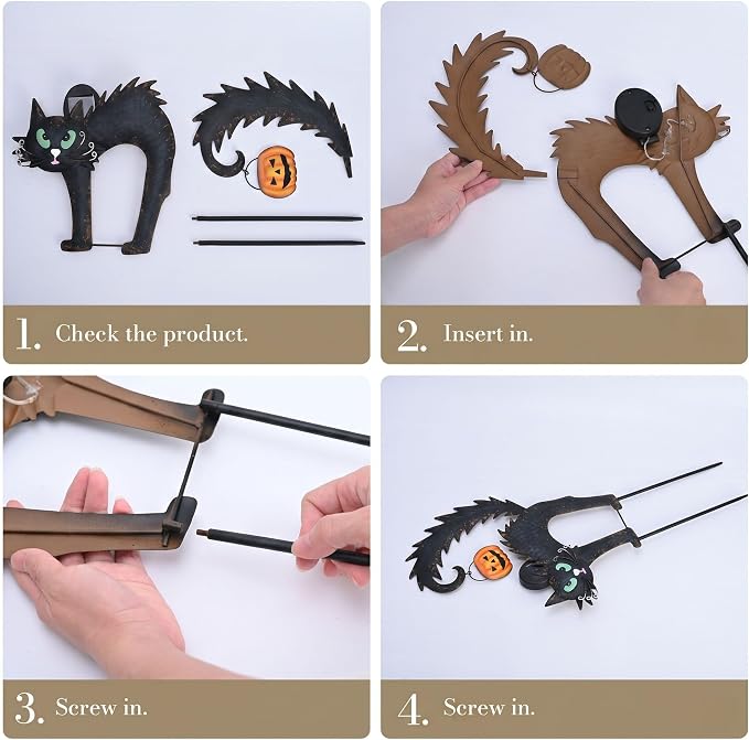 TERESA'S COLLECTIONS Halloween Garden Stake,Metal Black Cat with Jack-o'-Lantern Solar Light Decor,Spooky Yard Art Sign for Lawn Patio Porch,25"