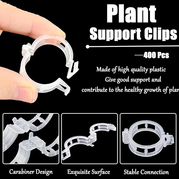 Anyumocz 400 Pcs Plant Support Clips, Snap-On Trellis Clips for Climbing Plants, Tomato & Grape Vine Support, 1" Inner Diameter Plastic Garden Clips to Grow Upright (White)