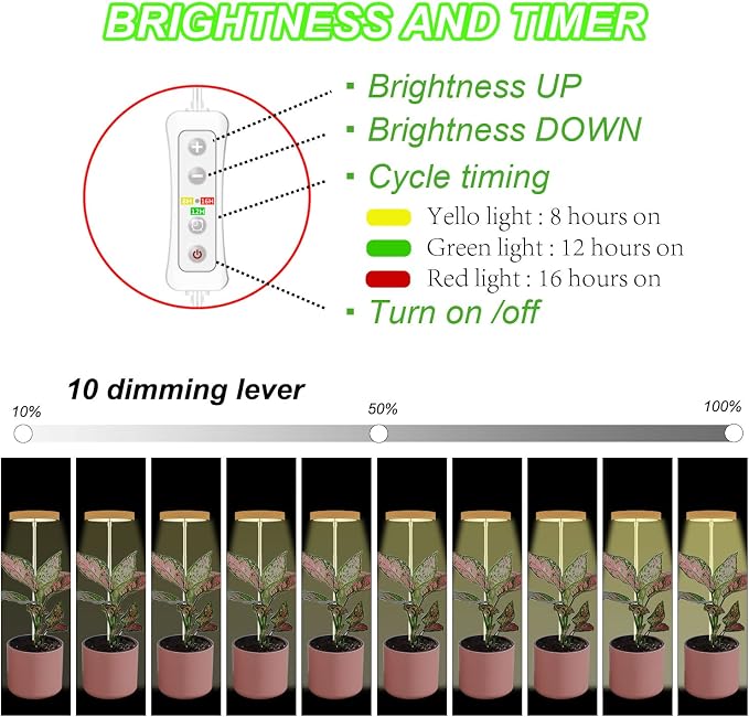 Plant Grow Light for Indoor Plant,Bamboo Mini LED Grow Light Garden,Height Adjustable,Automatic Timer with 8/12/16 Hours