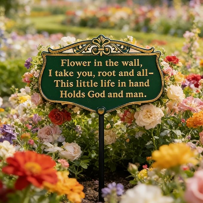 Garden Signs for Outside, "The Kiss of The Sun" Double-Sided Vintage Green Poem Plaque with Stake, Aluminum Outdoor Garden Sign for Patio Yard Lawn Backyard Porch Decor