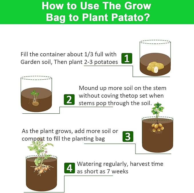 JJGoo 4 Pack Potato Grow Bags 10 Gallon with Flap, Heavy Duty Fabric with Handle and Harvest Window, Non-Woven Planter Pot Plant Garden Bags to Grow Vegetables Tomato, Black