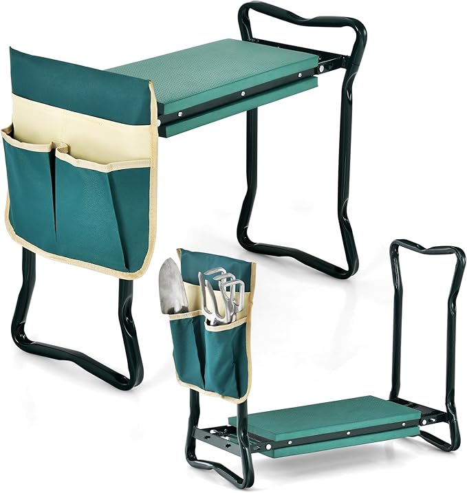 IRONMAX Garden Kneeler and Seat, Heavy Duty Foldable Gardening Bench Stool w/Soft Foam Pad & Tool Storage Bag for Kneeling & Sitting, Gardening Gifts for Women Men