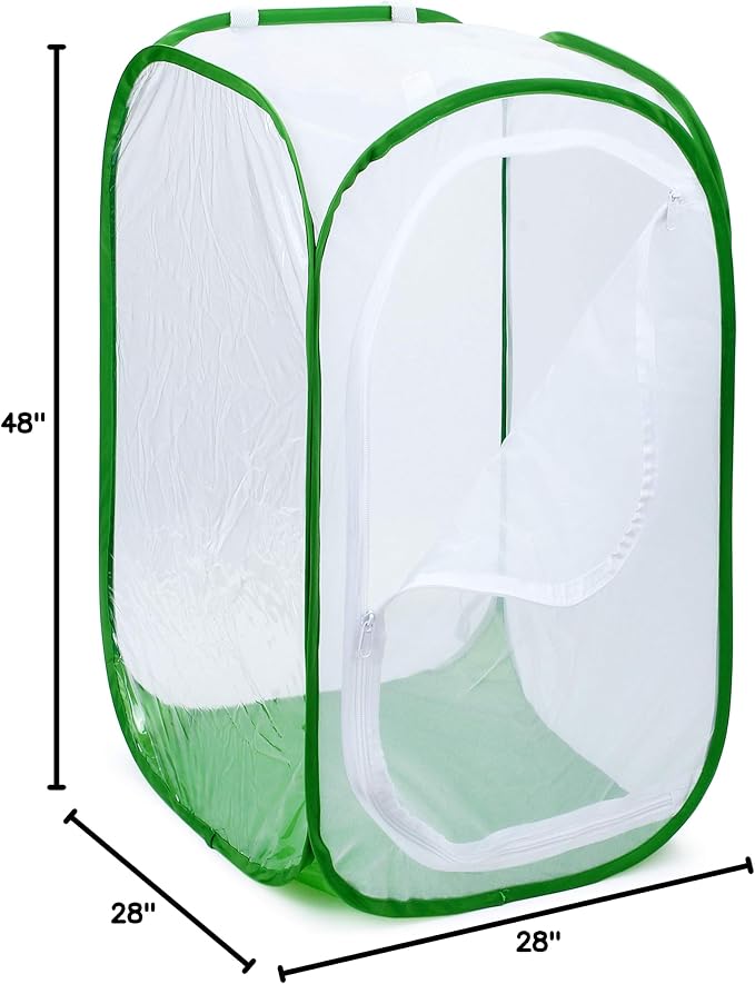 4 Feet Extra Large Monarch Butterfly Habitat, Giant Collapsible Insect Mesh Cage Terrarium Pop-up (White + Green, 28 x 28 x 48 Inches)