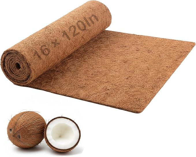Coco Coir Mulch for Landscaping, 16x40 Inch Coconut Fiber Grass Seed Mat Roll, Coco Liners for Planters and Pet Pad, Plant Covers from Animal Dirt and Tree Protectors