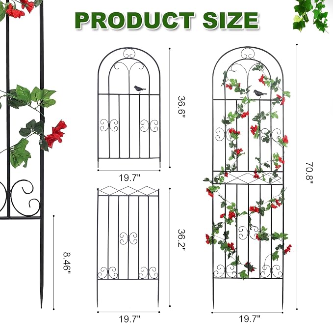 4 Pack 70.8" H x 19.7" W Metal Garden Trellis with Black Coating, Wire Lattice Grid Panel for Climbing Plants Outdoor Roses Vine Cucumbers Vegetables Flower Support (70.8" H, 4 Pack)