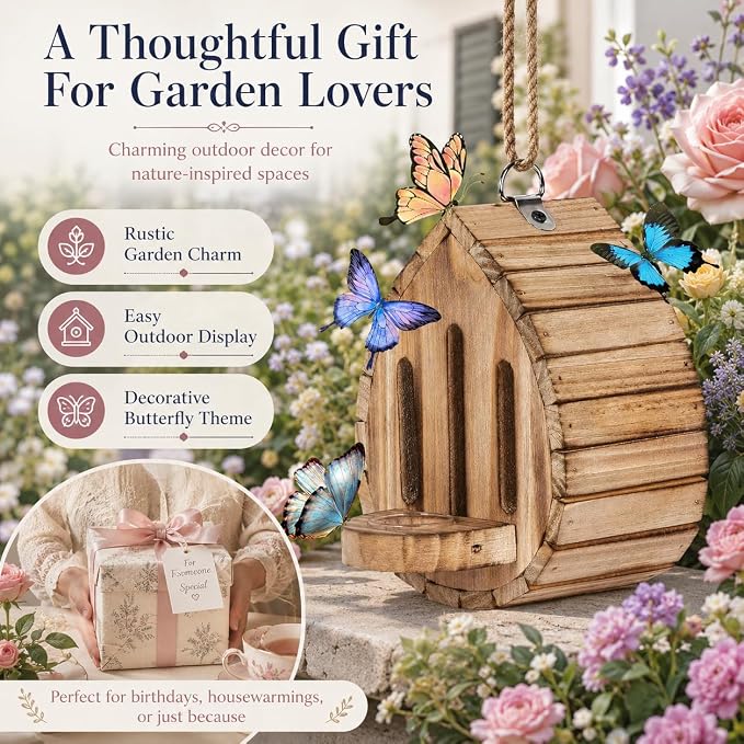 Butterfly Houses for Outside, Butterfly House Wooden Shelter for Yard Fence Patio, Butterfly Houses for the Garden Habitat Decor (1pc)