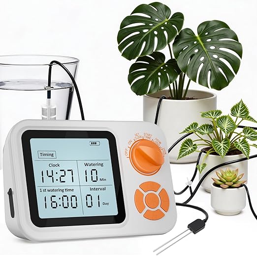 Automatic Watering System for Potted Plants, Indoor Auto Plant Waterer with Programmable Timer, Soil Moisture Sensor self Watering Device for 15 Plants, Ideal for Travel, Vacation, Away