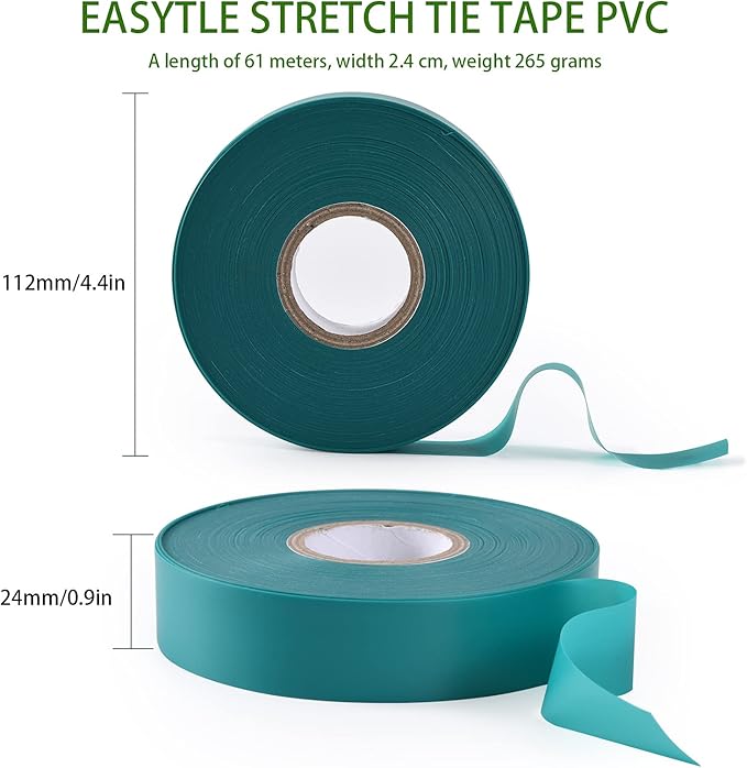 TELENT OUTDOORS Stretch Tie Tape, 1” Wide 200FT Reusable Garden Plant Ties Green Tapes for Plants, Thick Garden Vinyl Stake Ribbon for Branches Flowers Tomatoes Indoor Outdoor Greenhouse