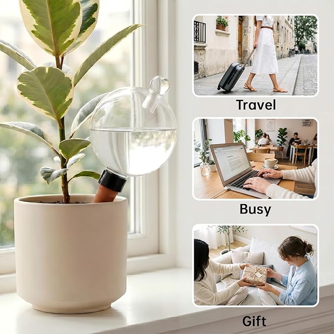 EX-Large Plant Watering Globes with Cover 26oz Top Fill Plastic Water Bulbs Self Watering Planter Inser, Slow Release Terracott, Plant Watering Devices for Plants, 2 Pack