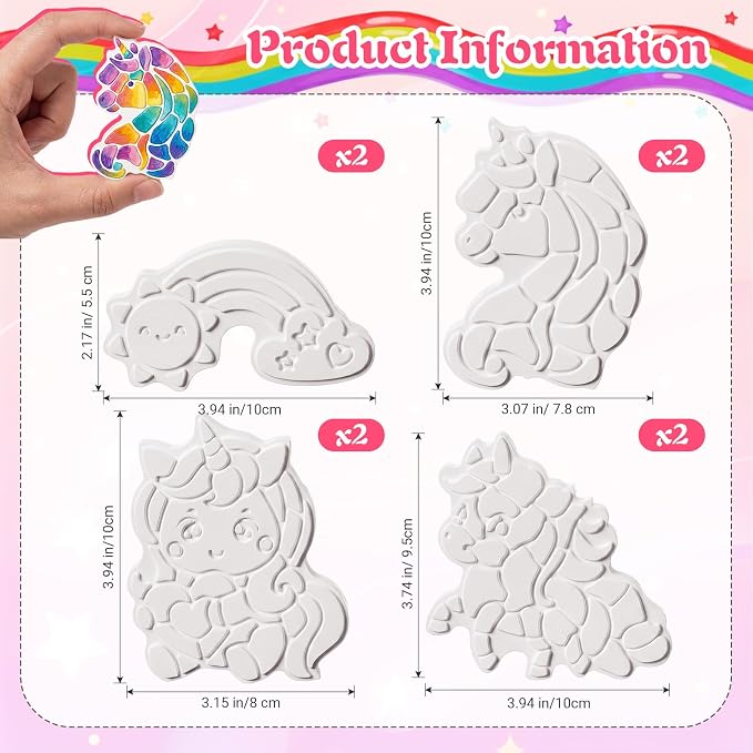 Lewtemi 8 Pcs Paint Your Own Stepping Stones for Craft, DIY Plaster Stepping Stones Garden Decor Painting Art Set for Art Class, Summer Activities & Home Decor (Unicorn)