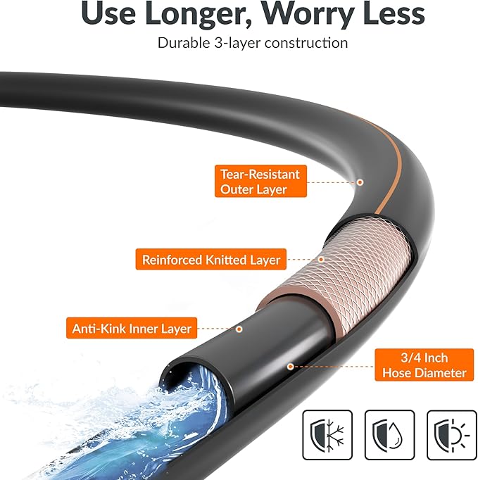 Giraffe Tools Garden Hose 100ft x 3/4", Heavy Duty Water Hose, Flexible, Hybrid Lightweight Hose, Male to Female Fittings, Burst 600 PSI