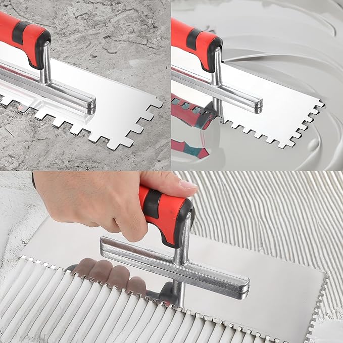 3 Pieces Tile Tools Stainless Steel Square Notched Trowel Set (Notch Size: 5/32" & 5/16" & 1/2") Masonry Hand Kit for Wall Floor Tiling Installation, Concrete Tile Trowel Set