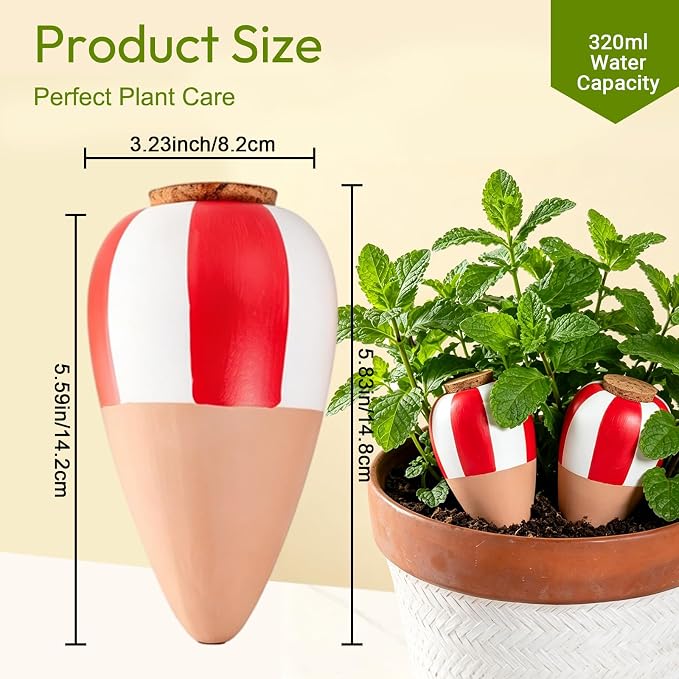 4 Pack Terracotta Watering Spikes, Plant Watering Devices Wine Bottle Automatic Plant Self Watering Spikes for Vacations, Clay Self-Watering Stakes for Indoor Outdoor Plants