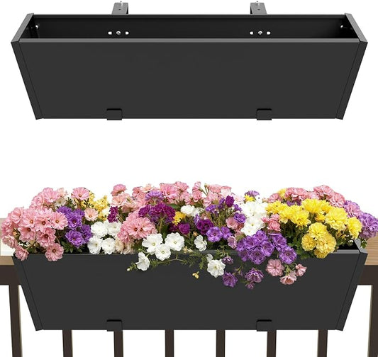 Railing Planter Box Metal Hanging Planter for Outdoor Balcony Heavy-Duty Window Planter Box with Adjustable Brackets