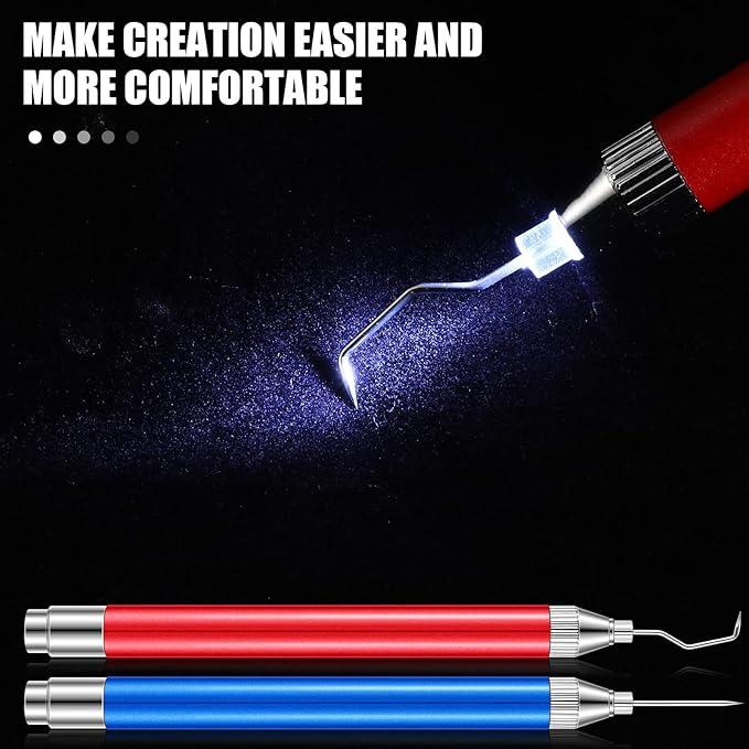 Therwen 2 Pcs LED Weeding Tools for Vinyl with Light Pin Hook Lighted Weeding Pen for Removing Iron on Tiny Vinyl Paper Silhouette Cutting Machines Supply(Red, Blue)
