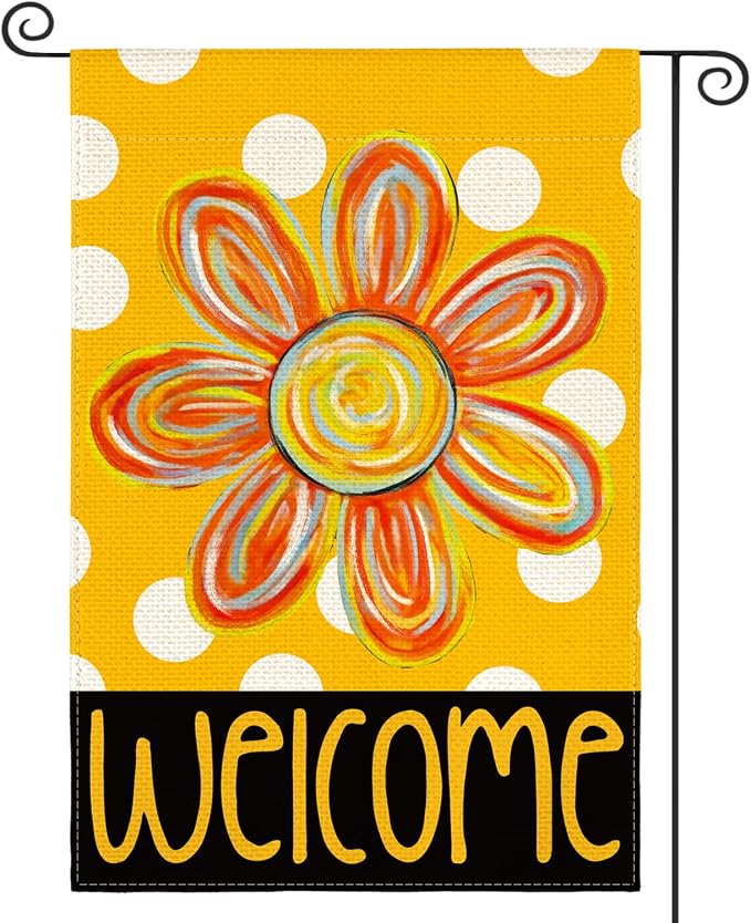 AVOIN colorlife Summer Floral Garden Flag 12x18 Inch Double Sided Outside, Polka Dots Welcome Seasonal Yard Outdoor Flag