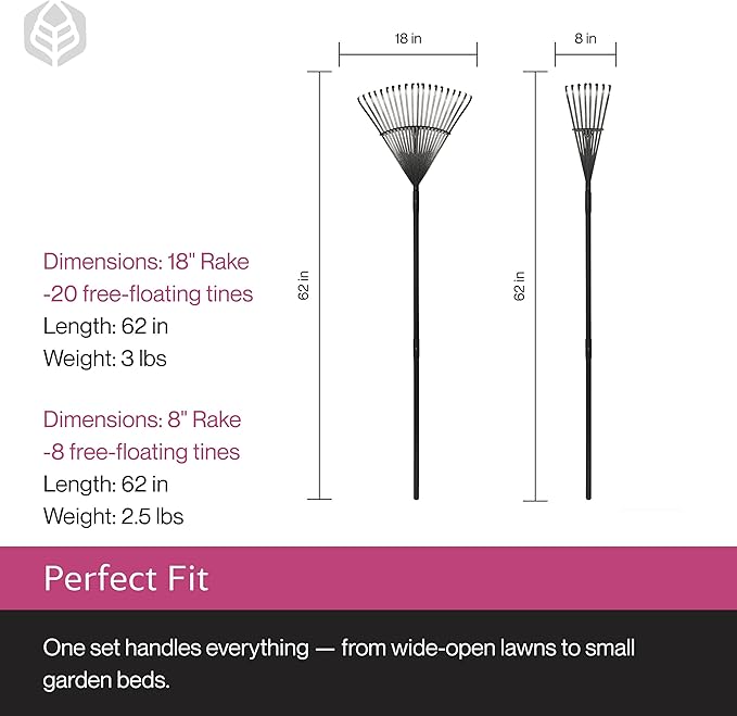 Yard Butler ILT-208 World’s Greatest Rake Set Garden Rake for Lawncare - Convenient Garden Cleaning Accessory - Lightweight Wooden Handle - Steel Tines - Easy to Maneuver