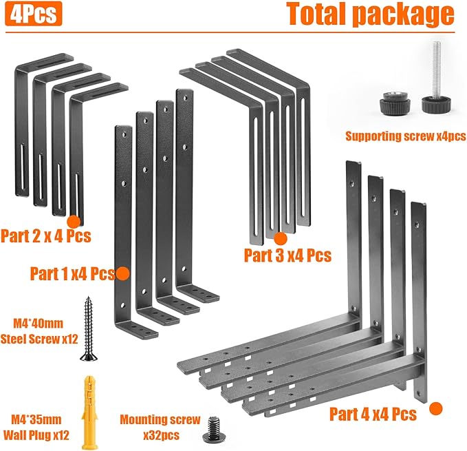 4 Pcs Adjustable Railing Planter Boxes Brackets,Heavy Duty Iron Window Box Planters Holder Outdoor for Railings,Windowsill,Patio,Deck,Garden,Balcony,Fence,Wall,Porch,Black