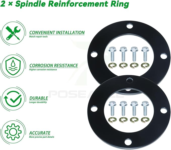 2 Pack Upgraded High-Strength Deck Spindle Reinforcement Rings with Mouting Bolts and L Shaped Angled Hex Socket Wrench for John Deere All Series Lawn Tractors and Lawn Mowers
