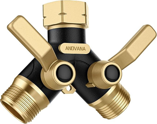 Hose Splitter 2 Way Heavy Duty, Garden Hose Splitter- Full Metal Body Y Type with Dual Shut Off Valves, 3/4" Standard Threads, Leak-Proof Dual Outlet Splitter for Sprinklers and Irrigation Systems