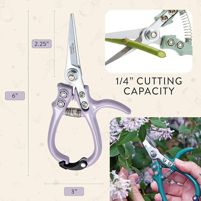 Modern Sprout Pruning Shears - Herb Snipping Scissors- Lightweight Gardening Tools W/Easy Lock - Flower Cutter Garden Shears-Gift for Father's Day-Carbon Steel Blade+Reusable Holster(Lavender, 1-Pack)